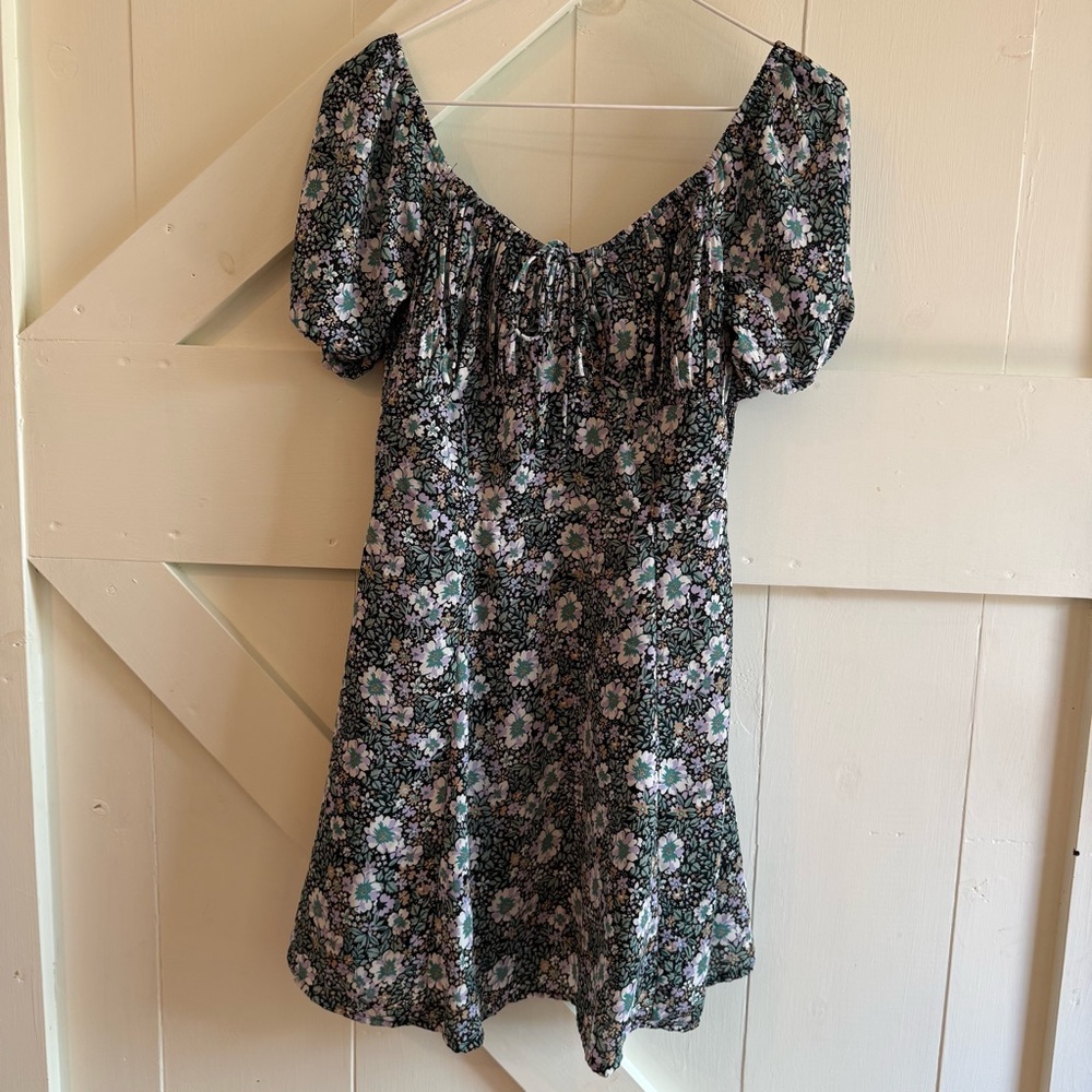 American Eagle Floral‎ Puff Sleeve Lined Mini Dress Smocked Top Small Y2K